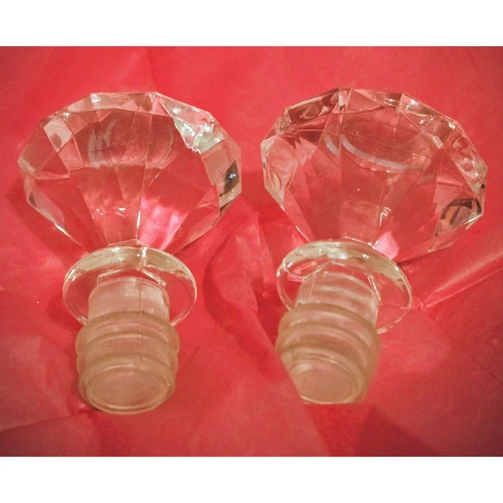 2 Acrylic Gem Wine Bottle Stopper Topper Clear Bling Diamond Shaped Lot